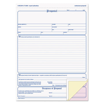 Adams® Contractor Proposal Form, Three-part Carbonless, 8.5 X 11.44, 1-page, 50 Forms freeshipping - TVN Wholesale